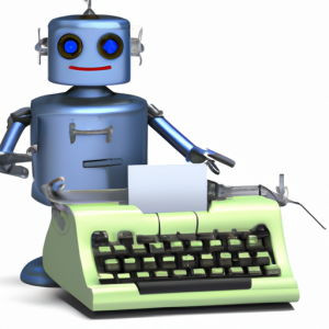 robot writing an email with a typewriter