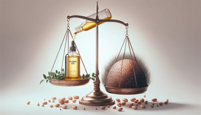 Jojoba oil balancing hair and scalp oils, complemented by tea tree leaves, promoting a healthy, dandruff-free scalp.