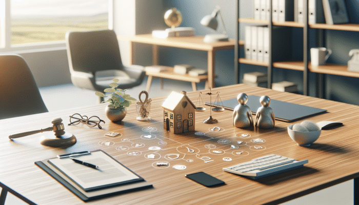 A desk displaying "Lasting Power of Attorney" documents, symbols of property management and care for the elderly.