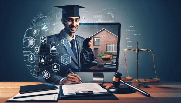A solicitor utilizing digital tools for a remote UK home sale, assisting a client via video call.