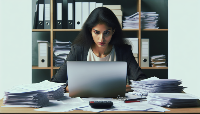 Should You Choose Debt Forgiveness Over Consolidation | DCL Person at desk studying laptop, surrounded by financial documents, focused on debt consolidation options.