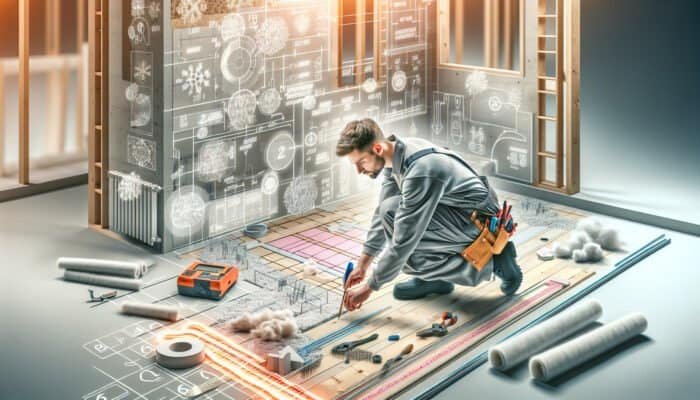 A skilled installer evaluates a home's floor and insulation for underfloor heating installation.