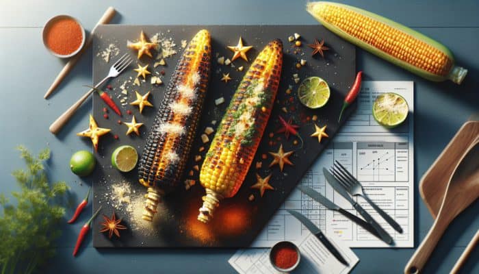 Grilled corn drizzled with truffle oil and parmesan, and chili lime with cotija cheese, perfect for a summer BBQ.