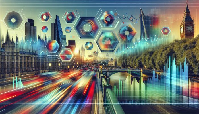 Free Tools to Track Your Debt Consolidation Progress | DCL A modern dashboard showing real-time financial data with graphs and charts, set in a bustling UK city.