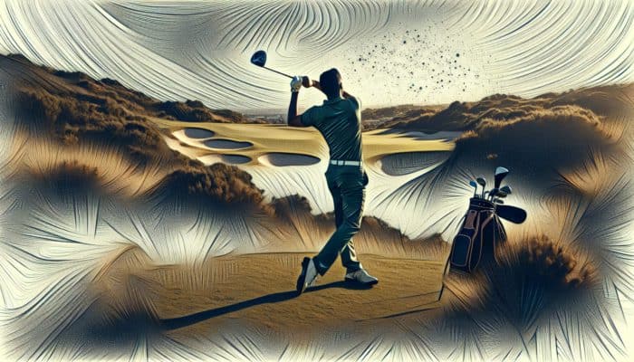Best Golf Exercises For Balance: A golfer executing a balanced swing on a challenging South African course, showcasing both power and precision.
