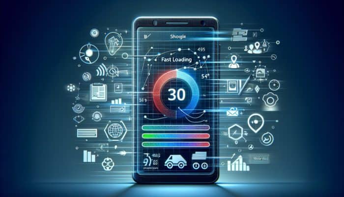 A smartphone displaying a fast, interactive, and visually stable website, demonstrating current mobile SEO trends.