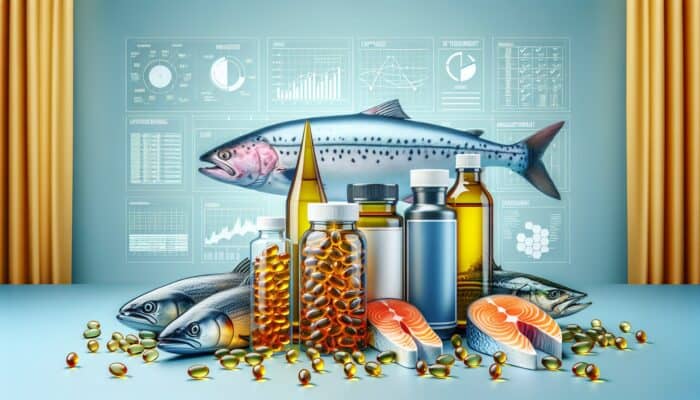 High-Quality Fish Oil Supplements: Capsules, liquids, and soft gels derived from salmon, mackerel, and sardines showcasing omega-3 benefits.