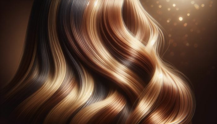 A rich depiction of tobacco bronde hair color with tobacco and blonde hues, featuring soft highlights and a smoky finish.