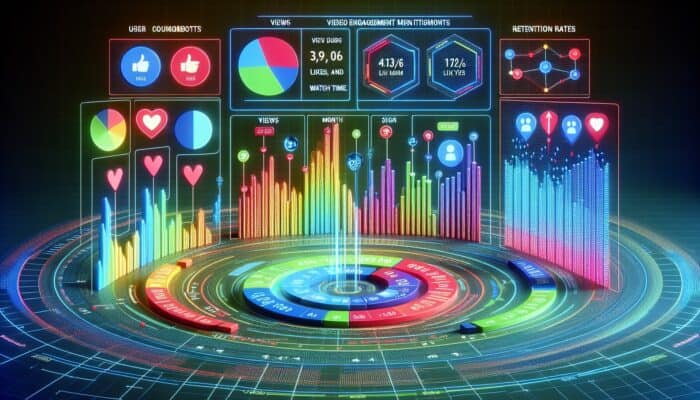 A digital dashboard displaying graphs of video engagement metrics by user sign-up month, with a focus on retention rates.