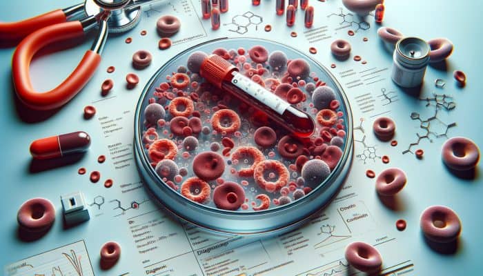 Ferritin Blood Test in Woking: Illustration of a ferritin blood test showing ferritin proteins binding to iron in a blood sample.
