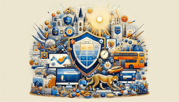 WooCommerce dashboard with high-performance graphs, SSL, servers, 24/7 support, UK map highlighting Keynsham.