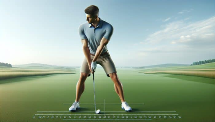 Discover the Ideal Golf Stance for Enhanced Swing Efficiency: Golfer positioned perfectly on a green course, poised for a dynamic swing.