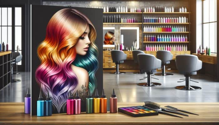 A vibrant ombre hairstyle featuring seamlessly faded ends in a modern salon setting.