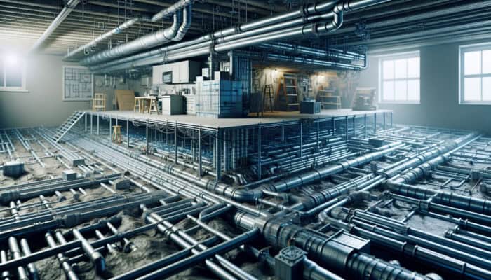 Illustration of Crawl Space Drainage Systems in Chilliwack: Depiction of a crawl space showcasing drainage solutions that manage water flow, inhibit mold growth, and foster a healthy indoor environment.