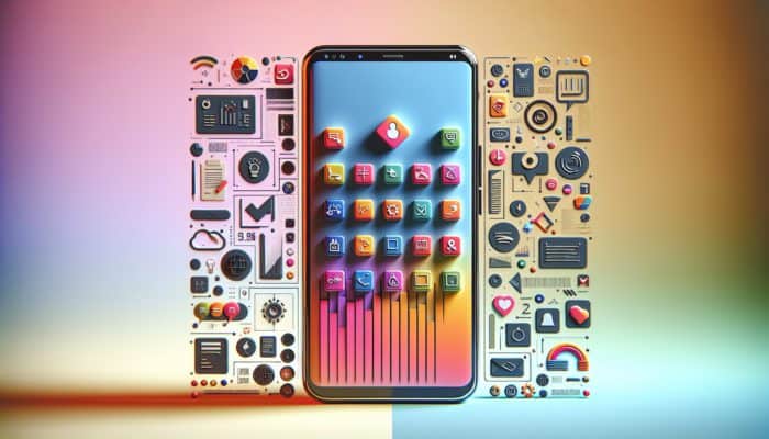 Smartphone with vibrant, user-friendly interface and intuitive icons on a pastel background.