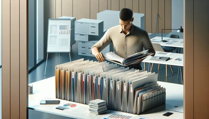 Consolidating Utility Bills With A Loan: UK Guide | DCL Consolidating Utility Bills With A Loan: A person organizing colorful bills into a single folder in a modern office, symbolizing bill consolidation.